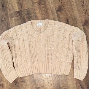 Poof Apparel Cable Knit V-Neck Sweater - Cream